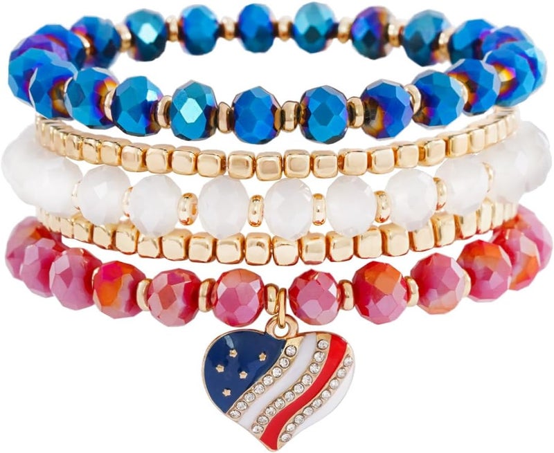 Aigrnc Boho Beaded Stretch Bracelets For Women Stackable Crystal Gold Plated Beaded Bracelets Set Trendy Handmade Friendship Braeclet Jewelry Gifts - Image 1